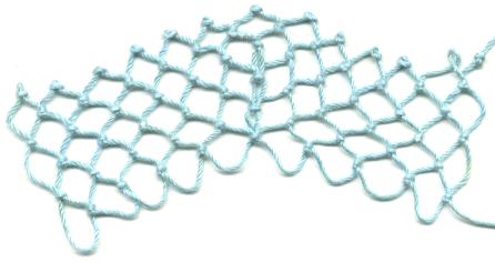 row three of Chain Decrease netting stitch