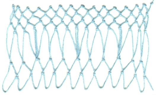 row three of Clover Decrease netting stitch