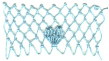 row three of Cupid Decrease netting stitch