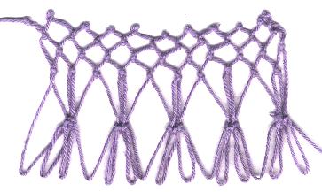 row 2 of Dancer Increase netting stitch