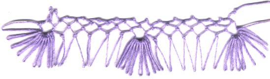 row 1 of Fan-bobble Increase netting stitch