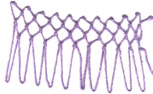 row 1 of Hula Increase netting stitch
