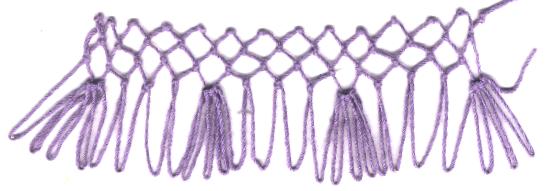 row 1 of Lantern Increase netting stitch
