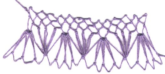 row 2 of Lantern Increase netting stitch
