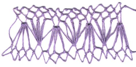 row 3 of Lantern Increase netting stitch