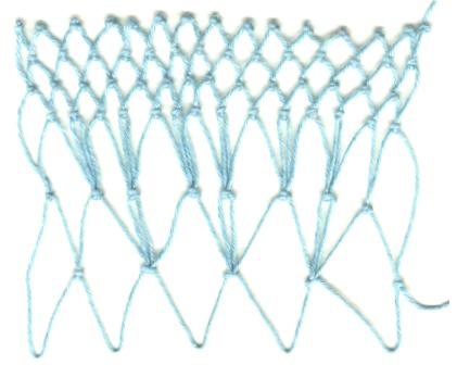 row 3 of Peaks Decrease netting stitch