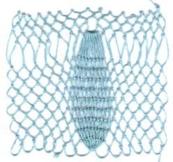 row 11 of Pinecone Decrease netting stitch