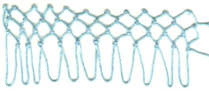 row 1 of Tops Decrease netting stitch
